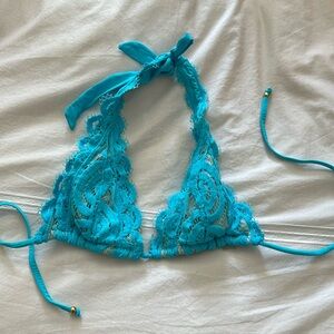 PilyQ Lace Overlay Blue Bathing Suit Top